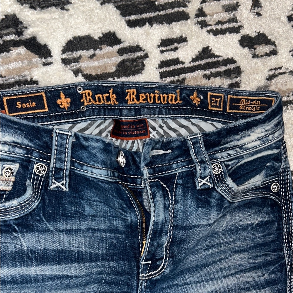 Rock Revival Dark Washed Blue Mid-Rise Straight Jeans